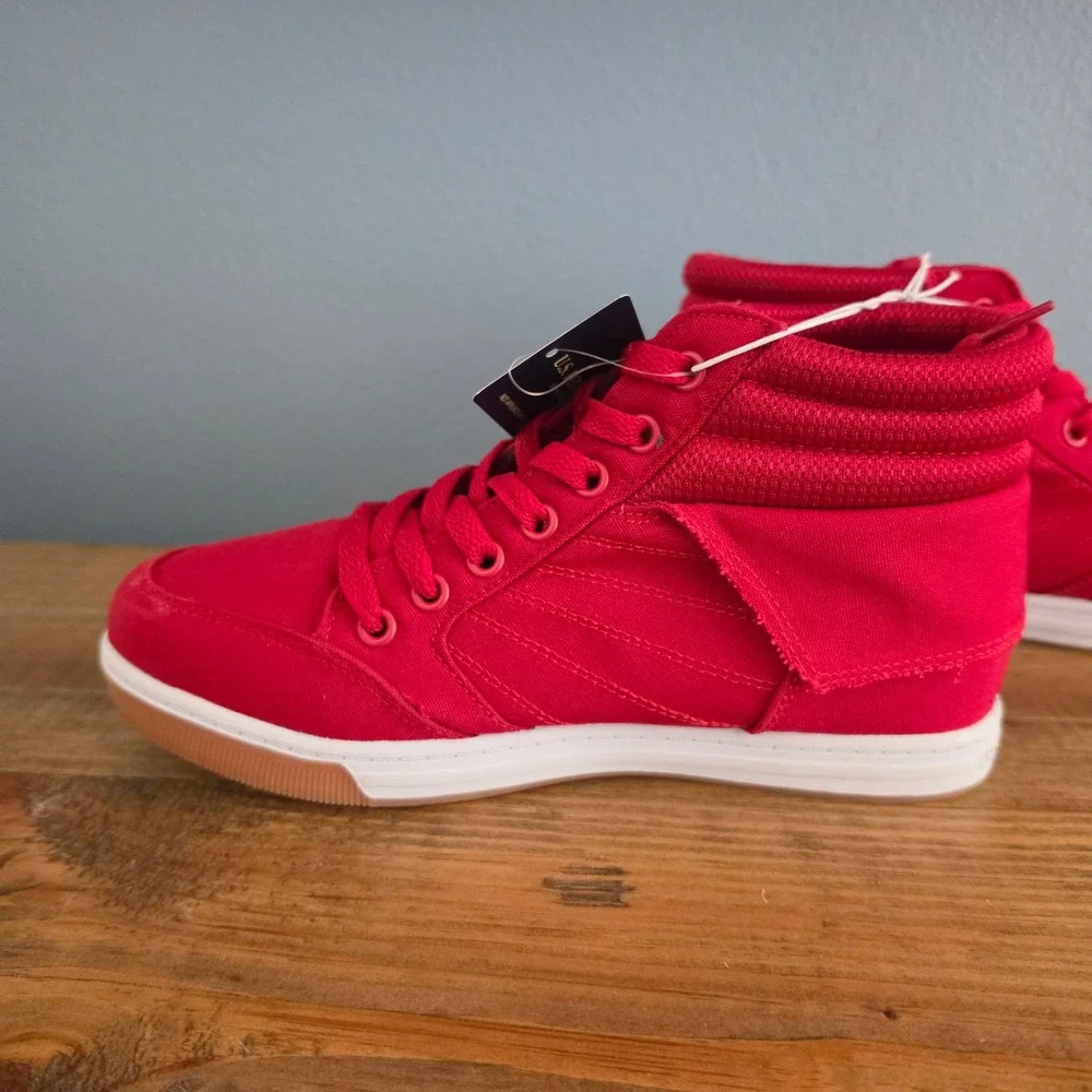 U.S. Polo Assn Womens High Top‎ Sneaker Red Mila4 Side Zip Canvas 6.5
